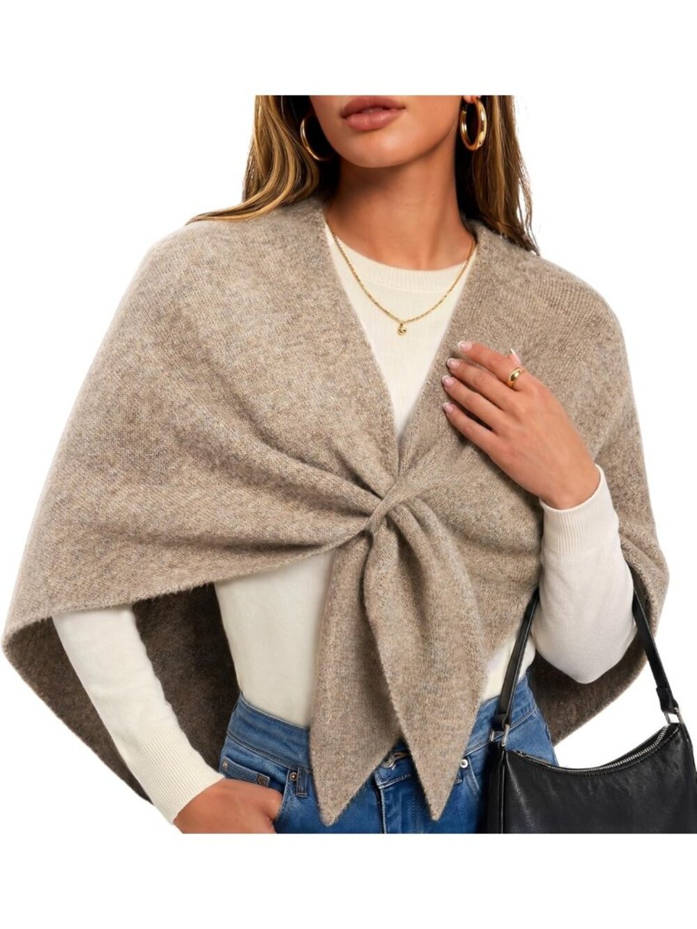 Cozy Women's Pashmina Shawl Wrap - Soft Open Front Poncho Cardigan Sweater